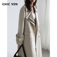 CHIC VEN Women Trench Solid Loose Contrast Double Collar Double Breasted Long Women's Windbreaker Coat Office Lady Spring 2022 1